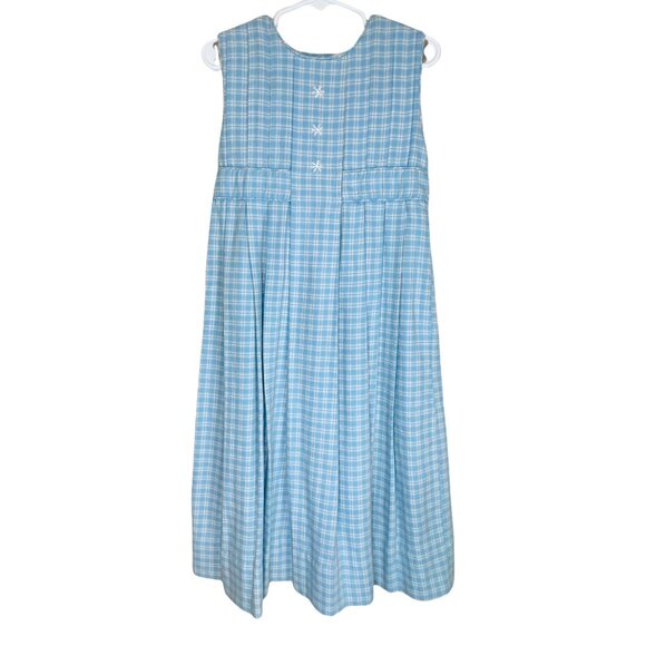 Strasburg Girls Blue Plaid Snowflake Embroidered Pleated Winter Holiday Dress 5 - Picture 2 of 3